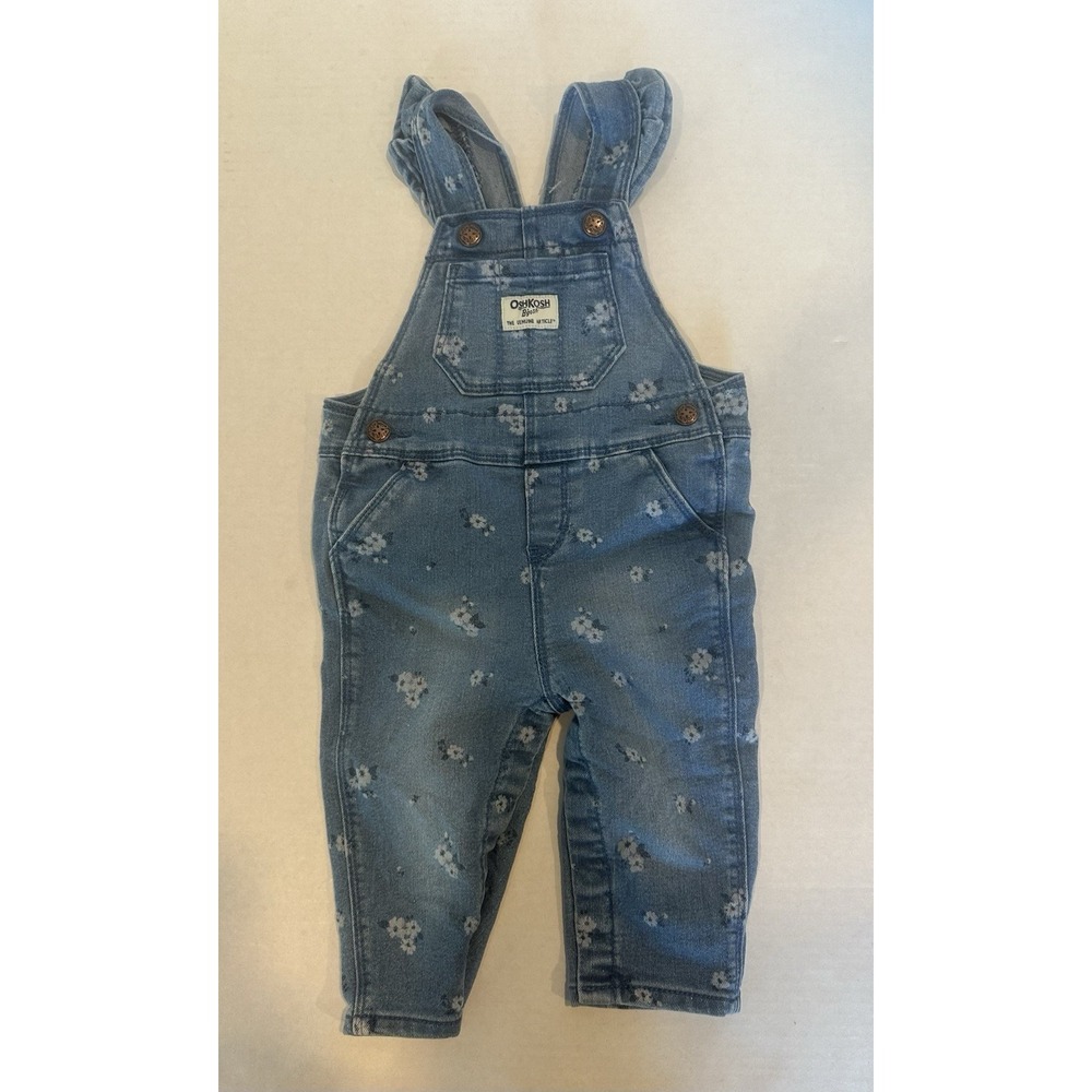 Oshkosh B'gosh Overalls Blue Denim Flower Pattern 100% Cotton Size 9 Months